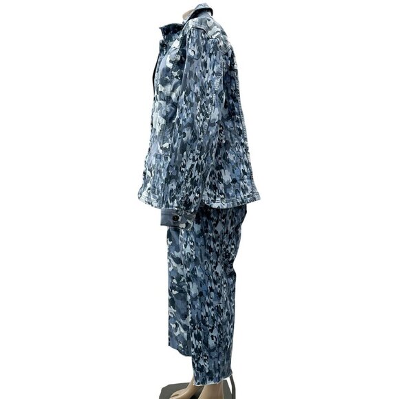 Logo by Lori Goldstein Petite Ink Camo Twill Utility Denim Jacket Pants Set 14P* - Picture 12 of 16